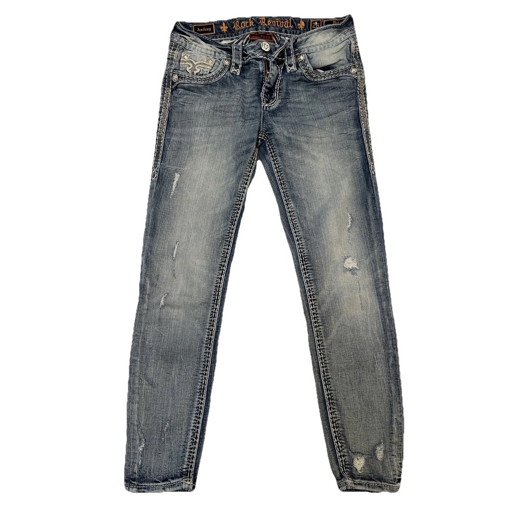 Rock‎ Revival Womens Andray Mid Rise Ankle Skinny Distressed Size 26 Embroidered